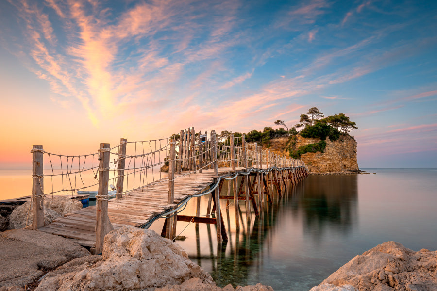 Wooden Pier With Sea Clifs Island Print 100% Australian Made