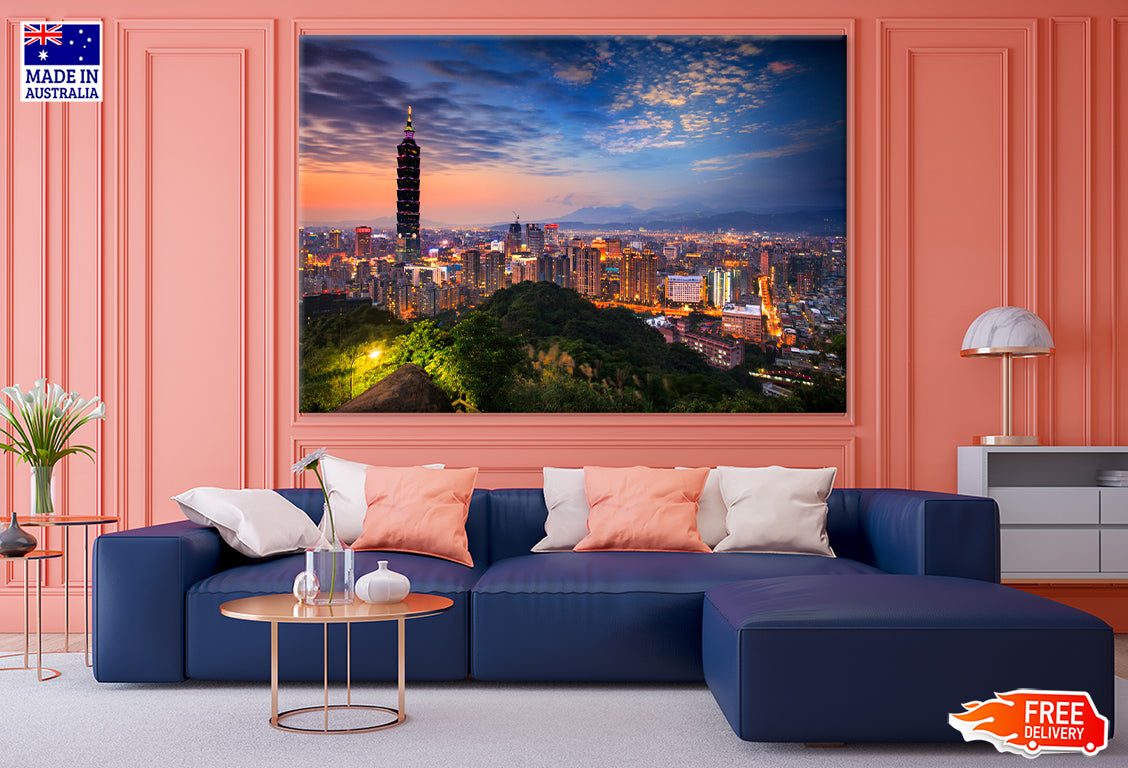 Night view of taipei Taiwan Print 100% Australian Made