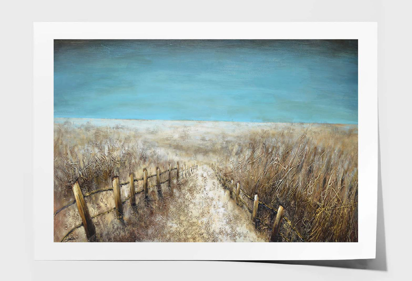 Grass, Fence, Aesthetic, Painting Wall Art Limited Edition High Quality Print