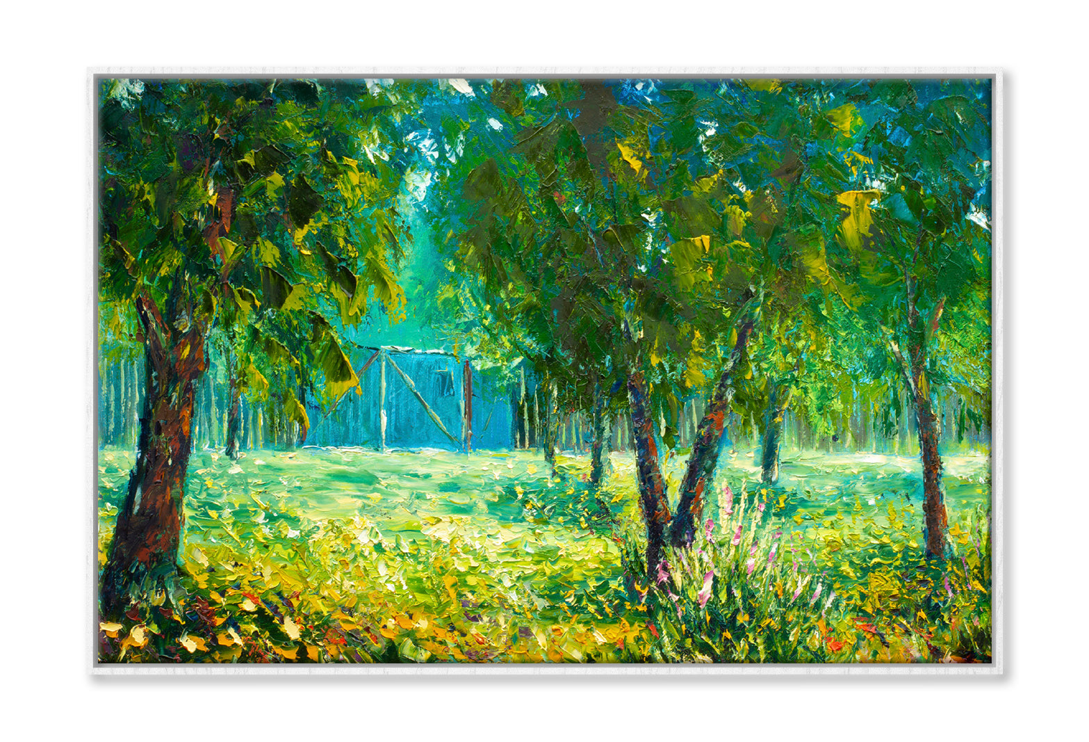 Landscape Green Trees Garden Oil Painting Wall Art Limited Edition High Quality Print Canvas Box Framed White