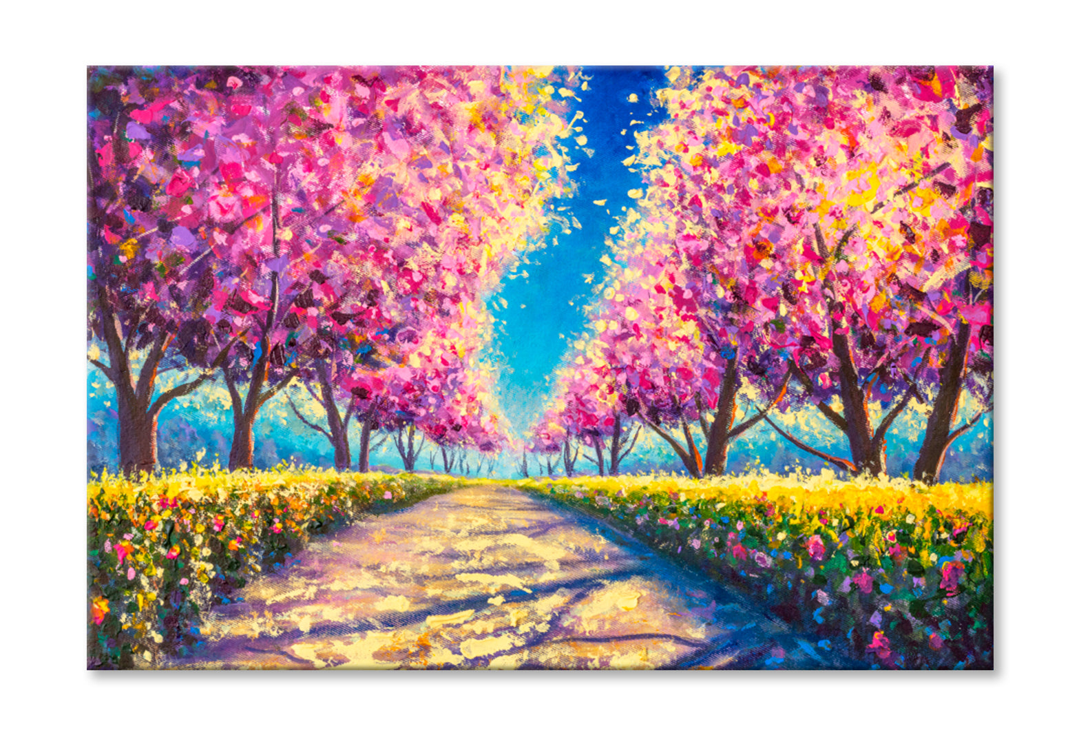 Cherry Sakura Blossom Alley Oil Painting Wall Art Limited Edition High Quality Print Stretched Canvas None