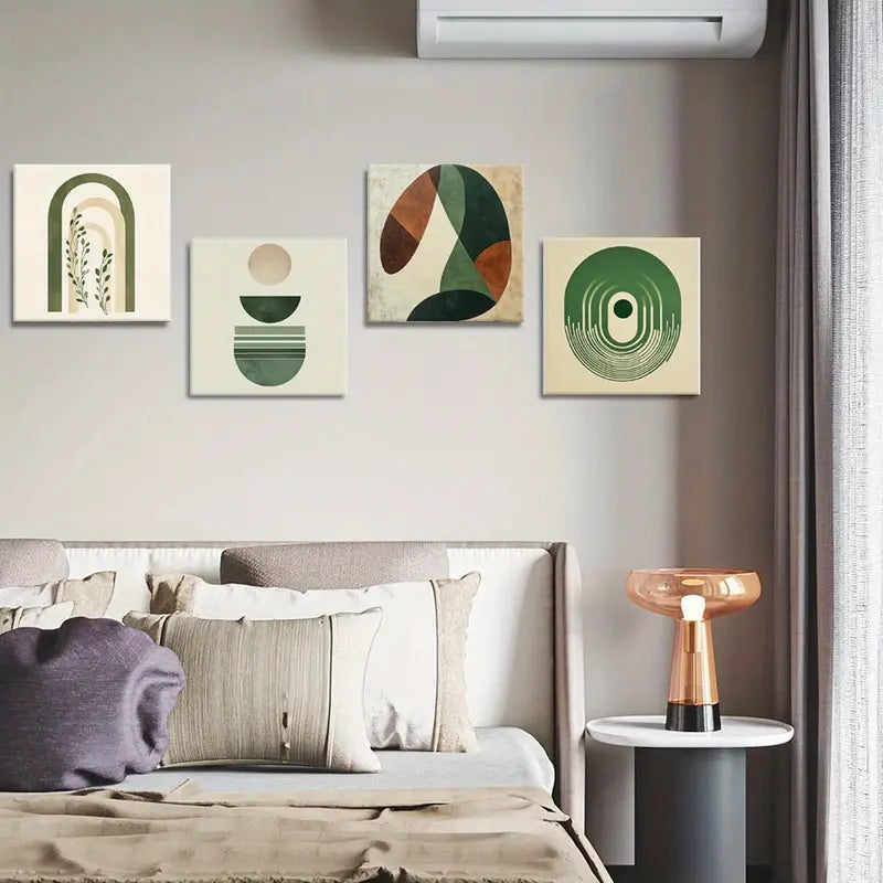 4pcs Green, Repeating Patterns  Wall Art Canvas Framed