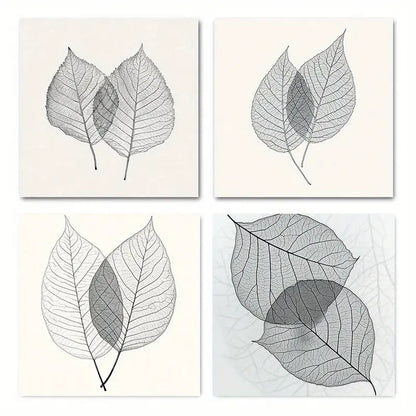 4pcs  Black & Forest Leaves Wall Art Canvas Framed