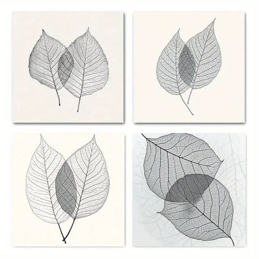 4pcs  Black & Forest Leaves Wall Art Canvas Framed