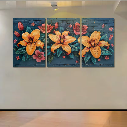 3pcs Vibrant Lilies and Roses Wall Art Set Canvas Framed 40x60cm - High Quality Print 100% Australian Made Wall Canvas Ready to Hang