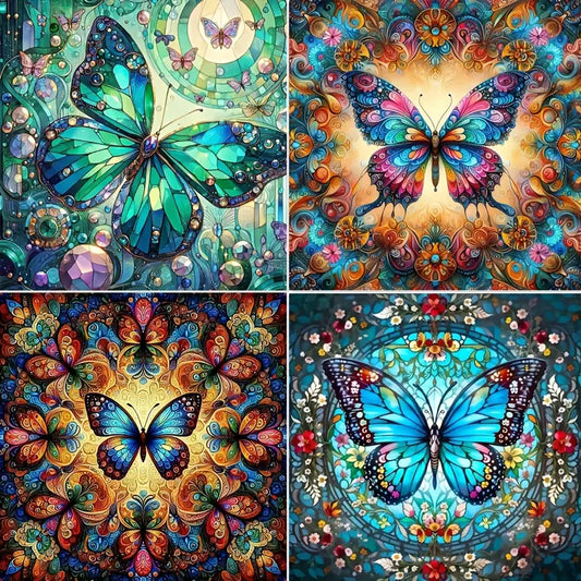 4pcs Beginner Butterfly Animal Wall Art Canvas Framed