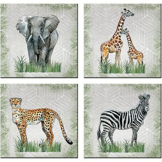 4pcs Wild Animals Wall Art Canvas Framed