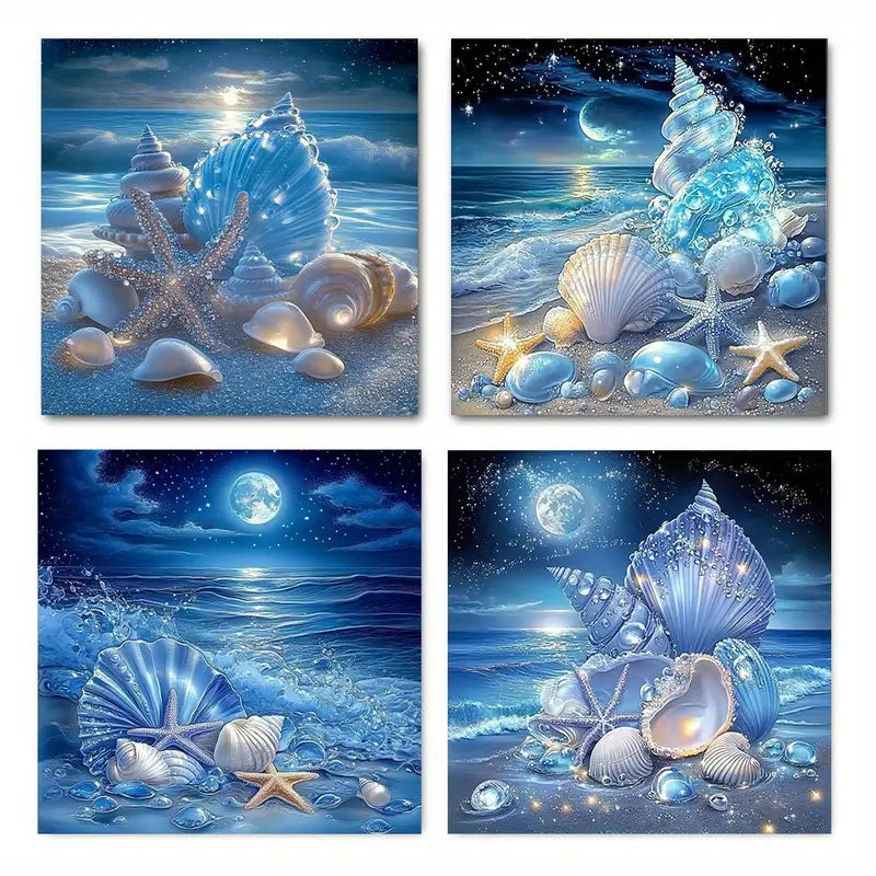4pcs Glowing Seashells & Starfish Beach  GS  Wall Art Canvas Framed