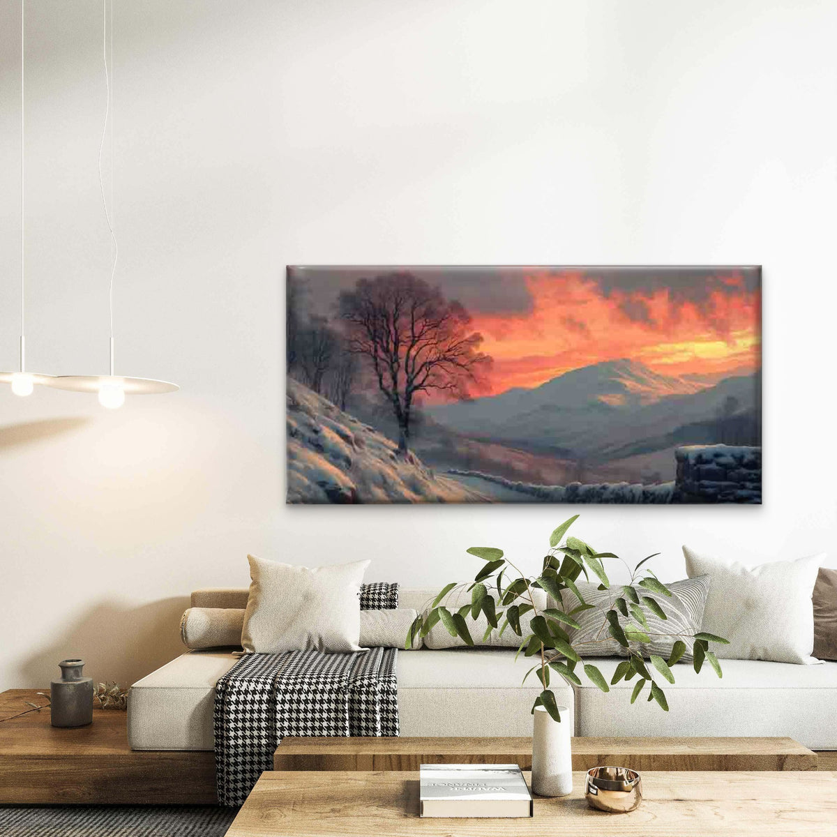 Sunset Over Snowy Mountains Wall Art Canvas Office Home Room Framed 120x60cm