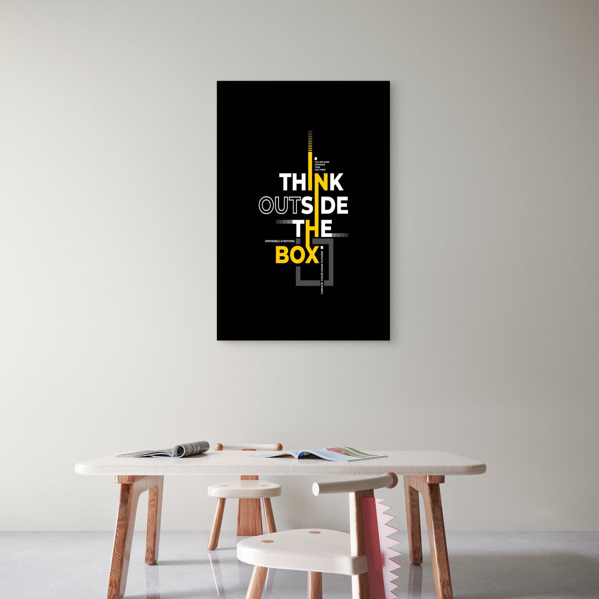 Think Outside The Box Geometric Graphic Typography 40x60cm Metal Print Ready to Hang