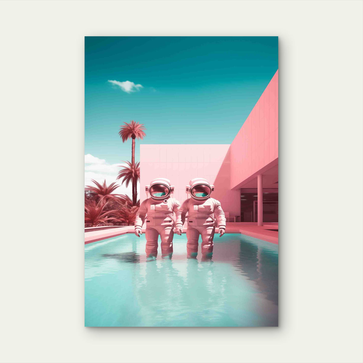 Astronaut Standing by a Pool 40x60cm Metal Print Ready to Hang