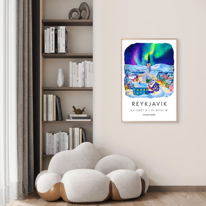 Townscape of Reykjavik Classic Travel Poster Print Wall Art