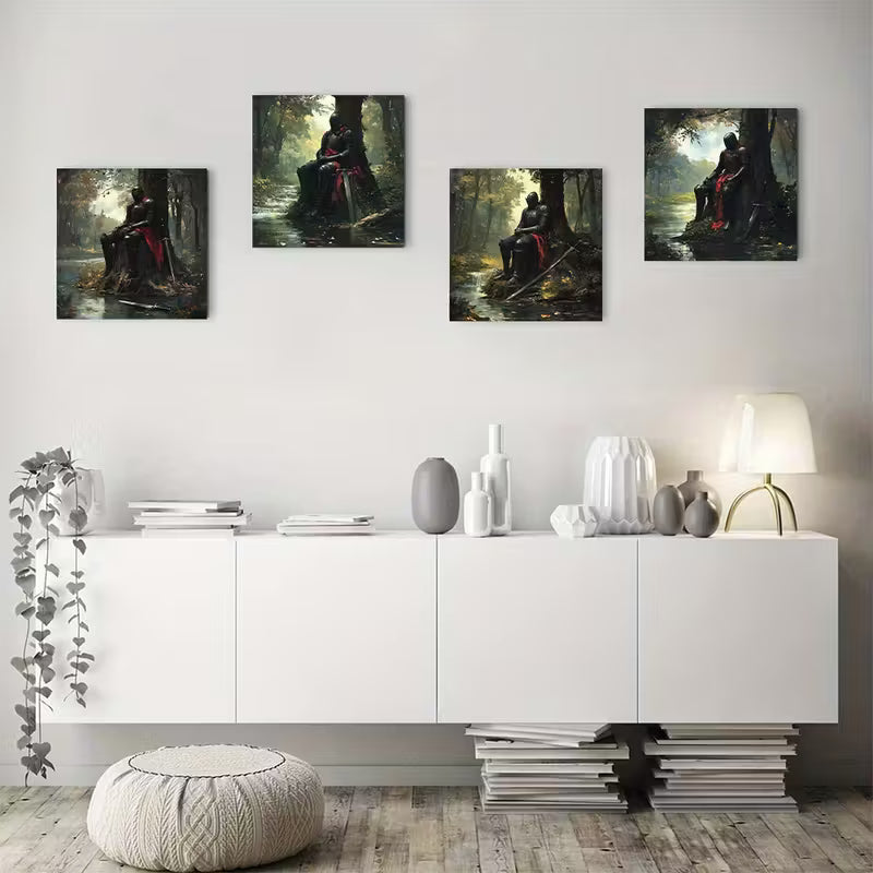 4pcs Knight In Repair Steel Armo Elegant  Wall Art Canvas Framed