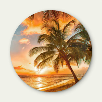 Golden Sunset Palm Beach Acrylic Glass Rounded Print Tempered Glass Wall Art 100% Made in Australia Ready to Hang