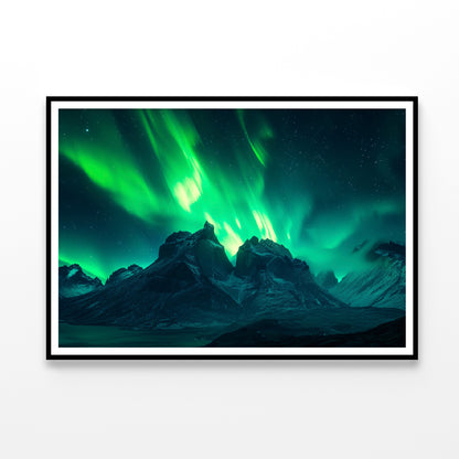 Green Northern Lights over the Mountains Home Decor Premium Quality Poster Print Choose Your Sizes