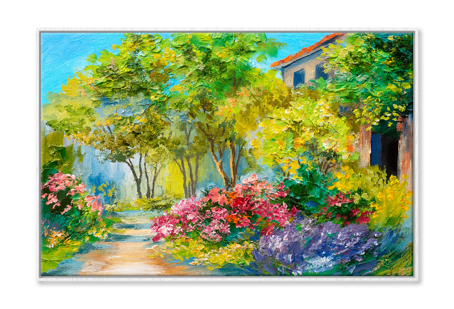 House In The Summer Forest Oil Painting Wall Art Limited Edition High Quality Print Canvas Box Framed White