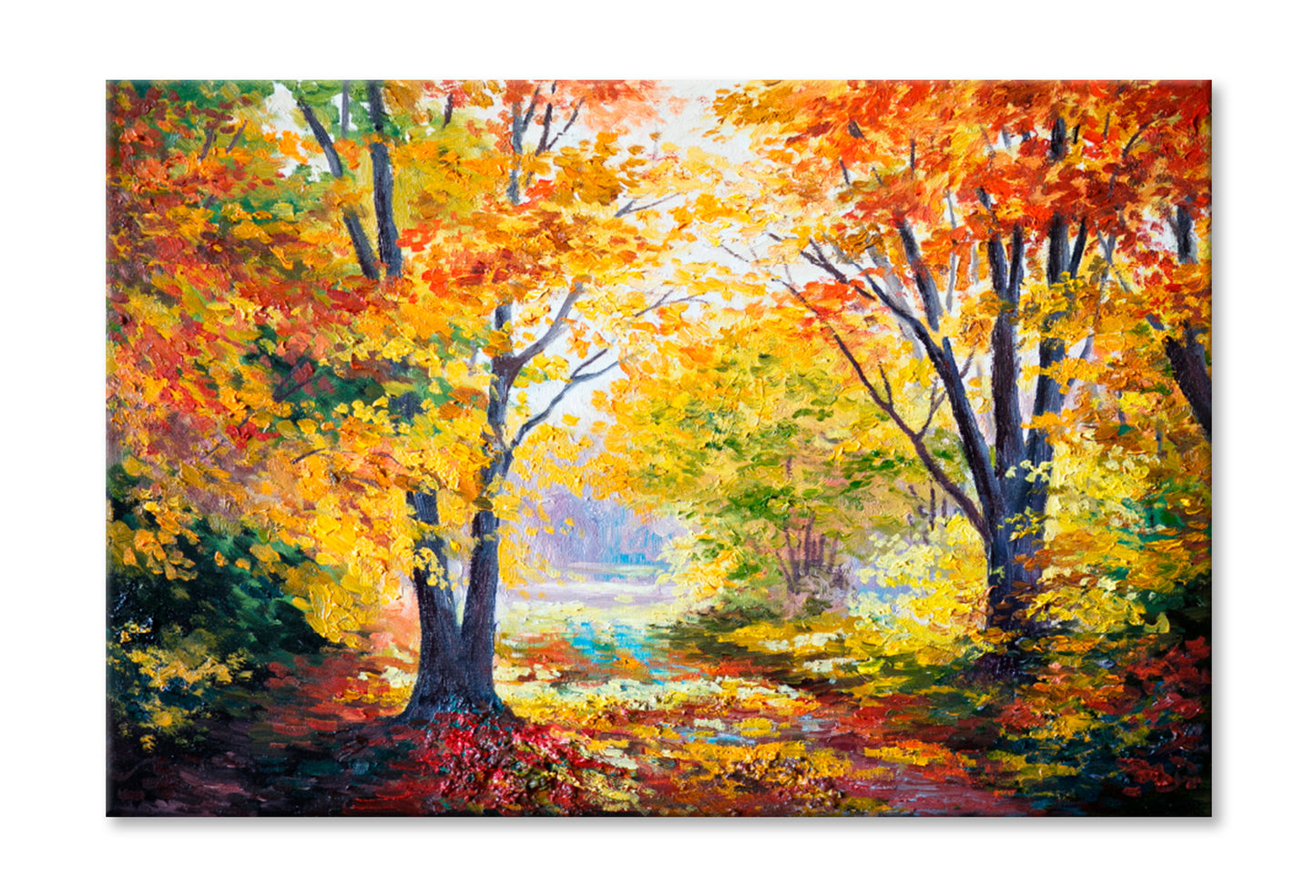 Yellow Autumn Forest Oil Painting Wall Art Limited Edition High Quality Print Stretched Canvas None