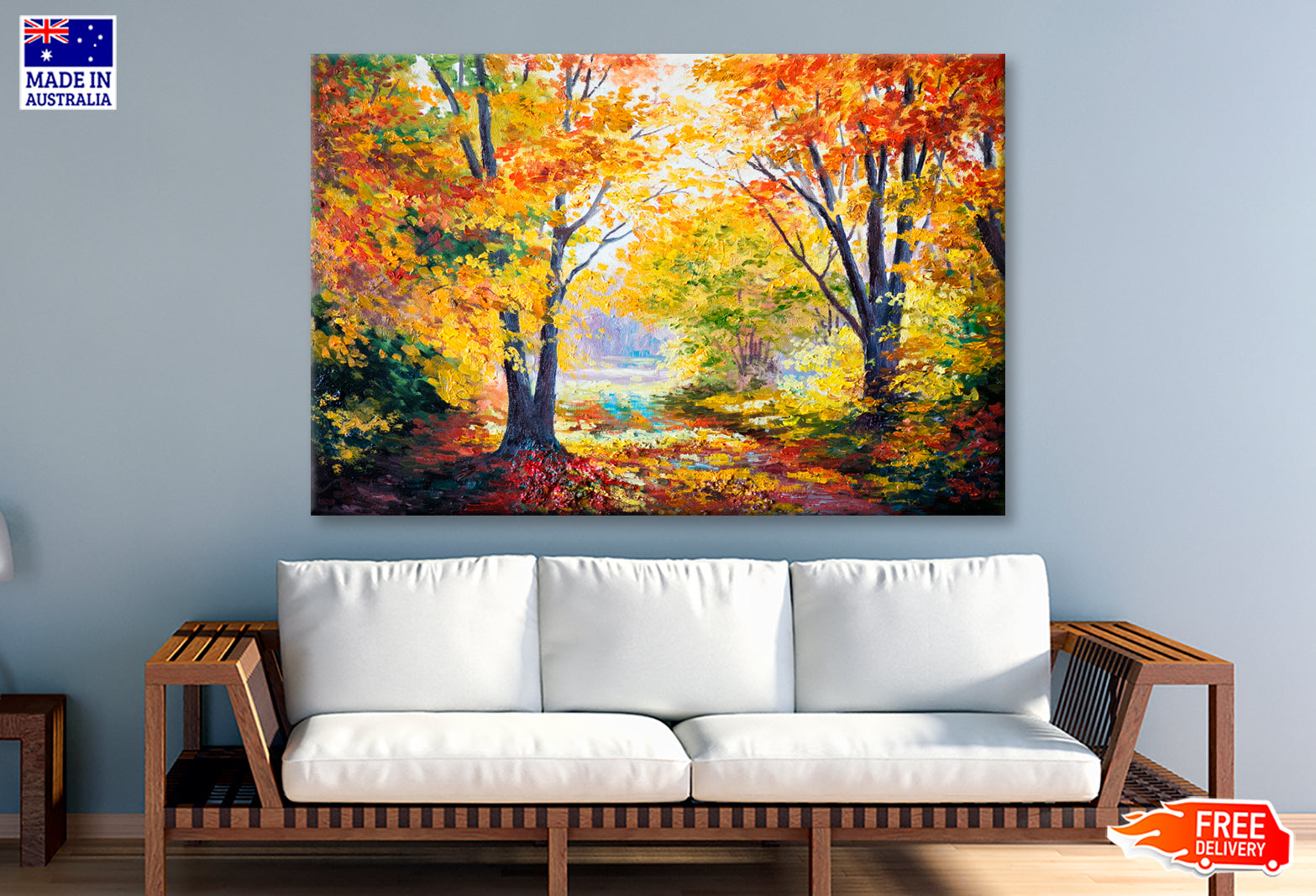 Yellow Autumn Forest Oil Painting Wall Art Limited Edition High Quality Print