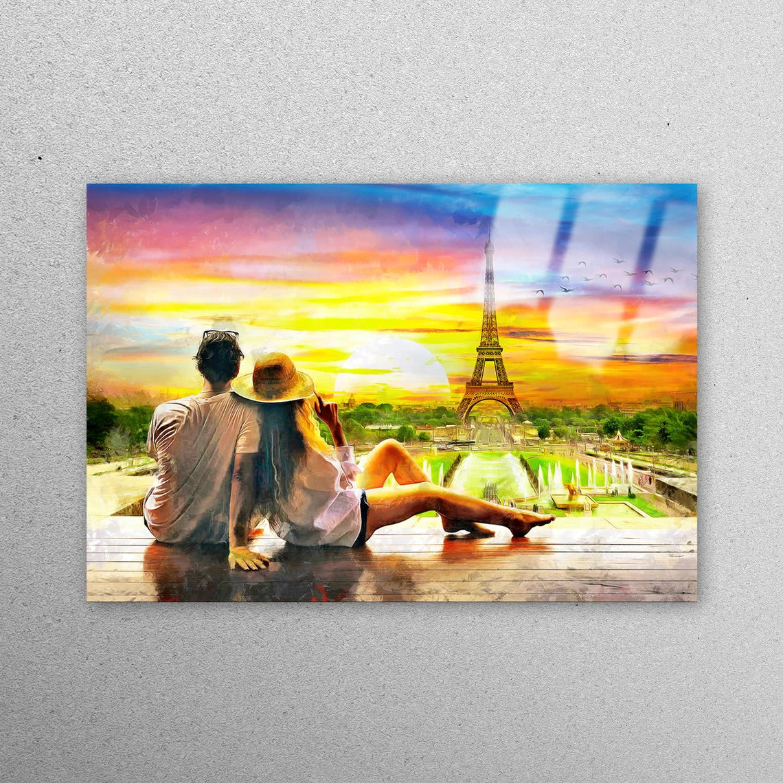 Couple Watching The Eiffel Tower Acrylic Glass Print Tempered Glass Wall Art 100% Made in Australia Ready to Hang