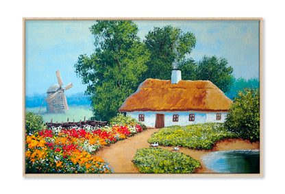 Nature, Old Village, House Oil Painting Wall Art Limited Edition High Quality Print Canvas Box Framed Natural