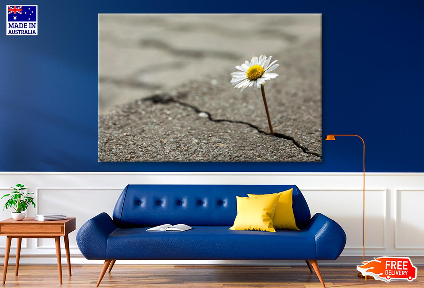 Beautiful Flower Growing Out of Crack in Asphalt Wall Art Decor 100% Australian Made