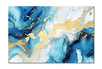 Blue & Gold Splash Abstract Marble Painting Wall Art Limited Edition High Quality Print Stretched Canvas None