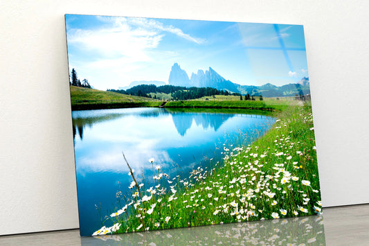 Alpine Lake Tiny Flowers Acrylic Glass Print Tempered Glass Wall Art 100% Made in Australia Ready to Hang