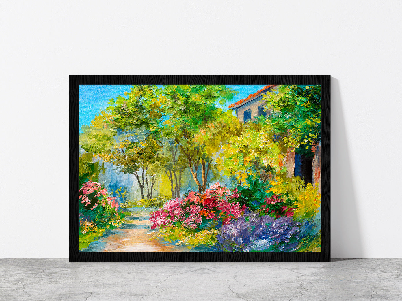 House In The Summer Forest Glass Framed Wall Art, Ready to Hang Quality Print Without White Border Black