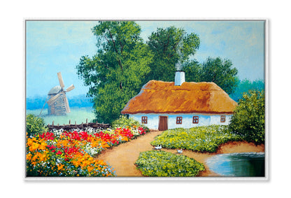 Nature, Old Village, House Oil Painting Wall Art Limited Edition High Quality Print Canvas Box Framed White