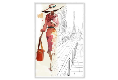 Fashion Girl with Red Bag Wall Art Limited Edition High Quality Print Canvas Box Framed White