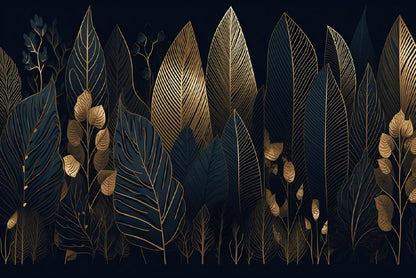 Elegant Black and Gold Leaf Pattern Home Decor Premium Quality Poster Print Choose Your Sizes