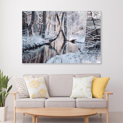 Beautiful Winter Landscape with The River Acrylic Glass Print Tempered Glass Wall Art 100% Made in Australia Ready to Hang