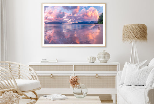 Stunning Sunset Casts Vibrant Colors over a Beach with Clouds Home Decor Premium Quality Poster Print Choose Your Sizes