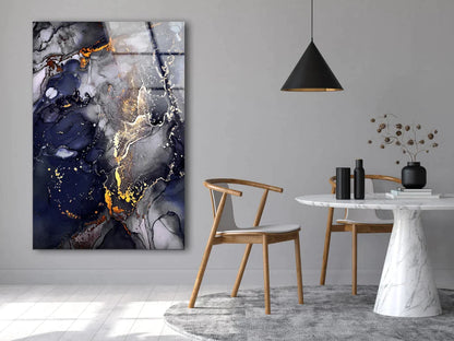 Navy Blue Gold Abstract UV Direct Aluminum Print Australian Made Quality