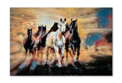 Herd Of Arabian Horses Oil Painting Wall Art Limited Edition High Quality Print Stretched Canvas None