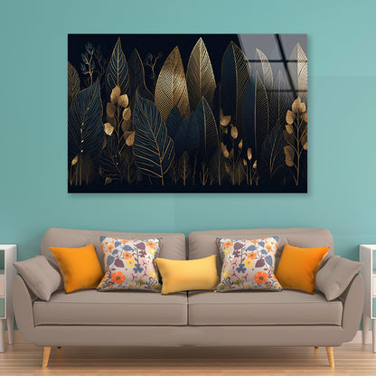 Elegant Black and Gold Leaf Pattern Acrylic Glass Print Tempered Glass Wall Art 100% Made in Australia Ready to Hang