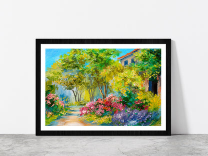 House In The Summer Forest Glass Framed Wall Art, Ready to Hang Quality Print With White Border Black