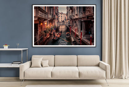 Canal With a Boat and Bridge View Home Decor Premium Quality Poster Print Choose Your Sizes