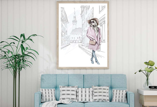 Pink Girl With Stylish Hat Design Home Decor Premium Quality Poster Print Choose Your Sizes