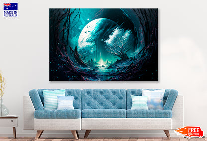 Huge Blue Planet In The Dark Blue Galactic Sky Oil Painting Wall Art Limited Edition High Quality Print