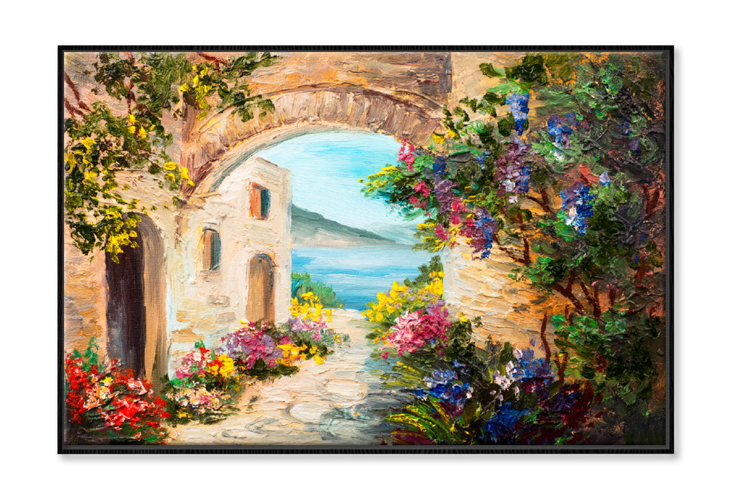 House Near The Sea Painting Limited Edition High Quality Print Canvas Box Framed Black