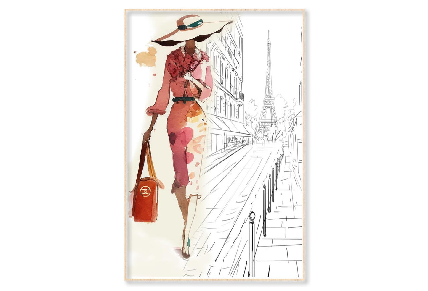 Fashion Girl with Red Bag Wall Art Limited Edition High Quality Print Canvas Box Framed Natural