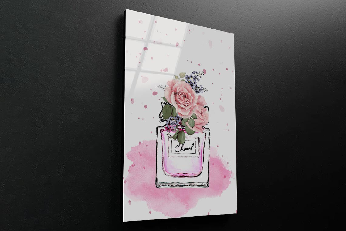 Pink Colored Flower Perfume 3D Design Acrylic Glass Print Tempered Glass Wall Art 100% Made in Australia Ready to Hang