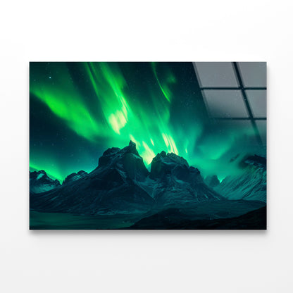 Green Northern Lights over the Mountains Acrylic Glass Print Tempered Glass Wall Art 100% Made in Australia Ready to Hang