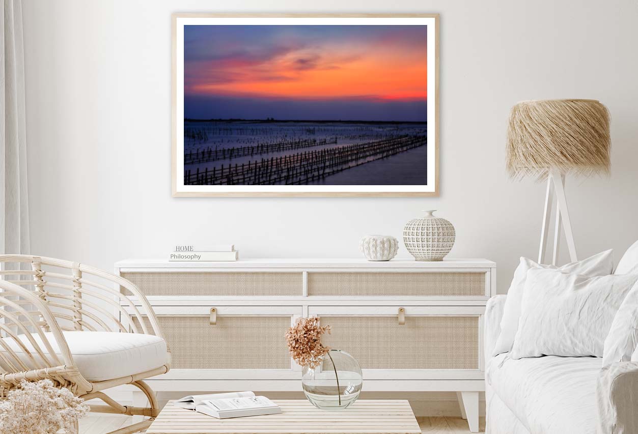 Beautiful Row Oyster Field Sea at Sunset Home Decor Premium Quality Poster Print Choose Your Sizes