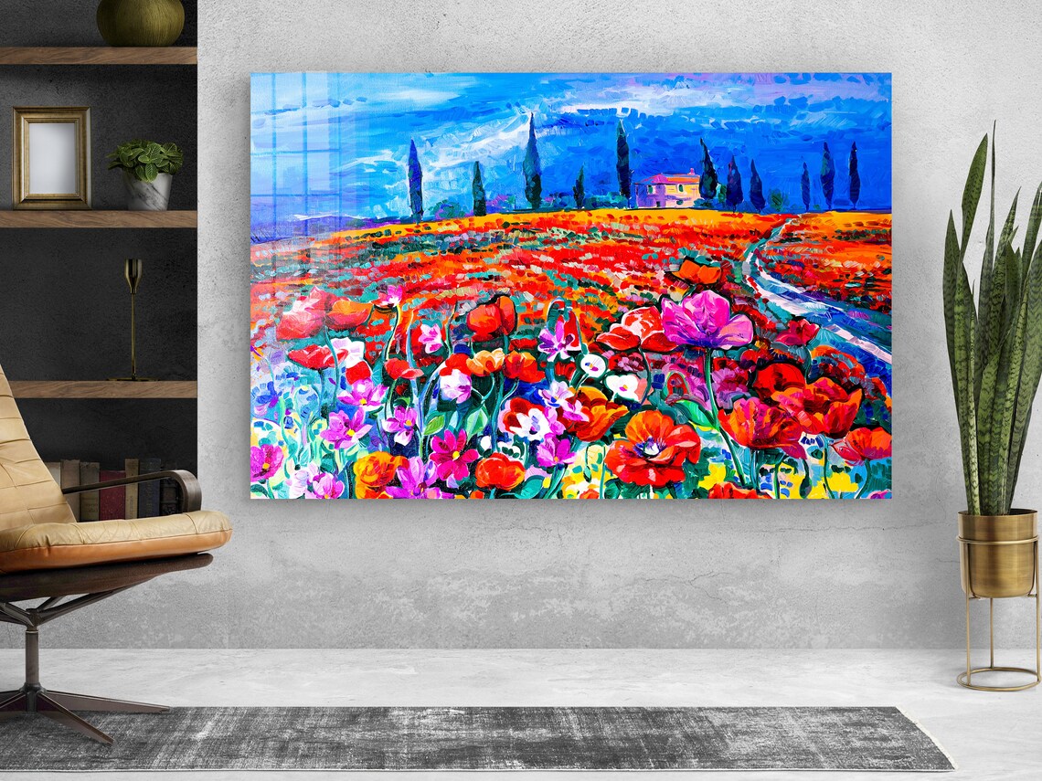 Flower Field Painting UV Direct Aluminum Print Australian Made Quality