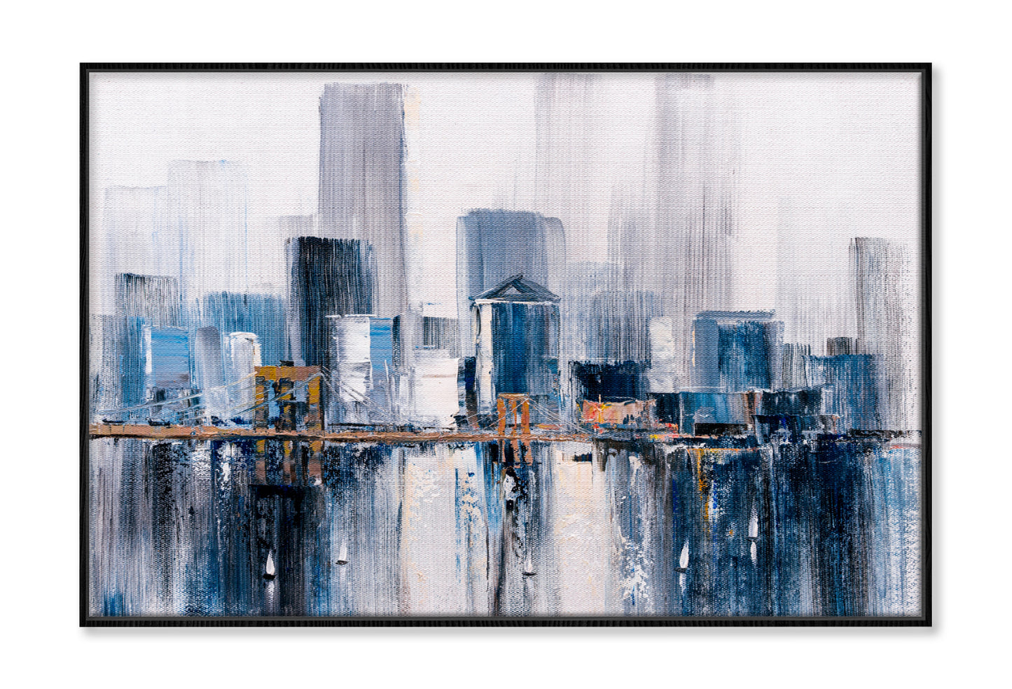 Brooklyn Bridge in New York Abstract Oil Painting Wall Art Limited Edition High Quality Print Canvas Box Framed Black