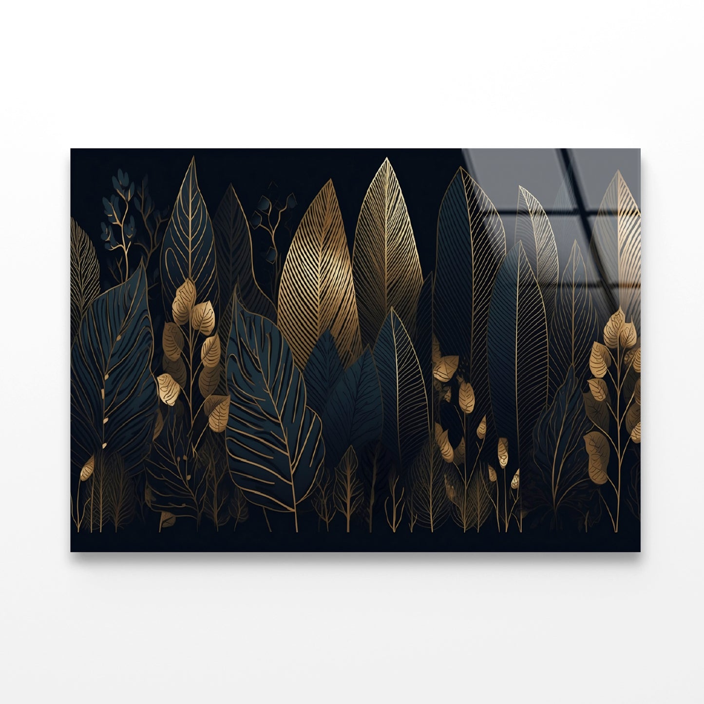 Elegant Black and Gold Leaf Pattern Acrylic Glass Print Tempered Glass Wall Art 100% Made in Australia Ready to Hang