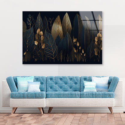 Elegant Black and Gold Leaf Pattern Acrylic Glass Print Tempered Glass Wall Art 100% Made in Australia Ready to Hang