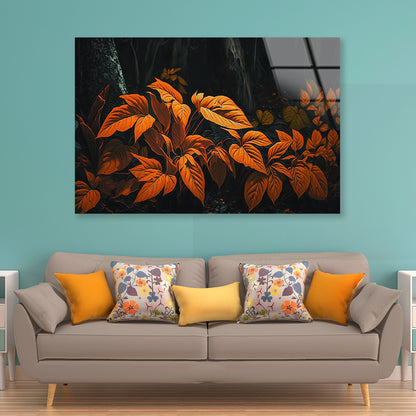 Orange Leaves Of Woodland Plants Acrylic Glass Print Tempered Glass Wall Art 100% Made in Australia Ready to Hang